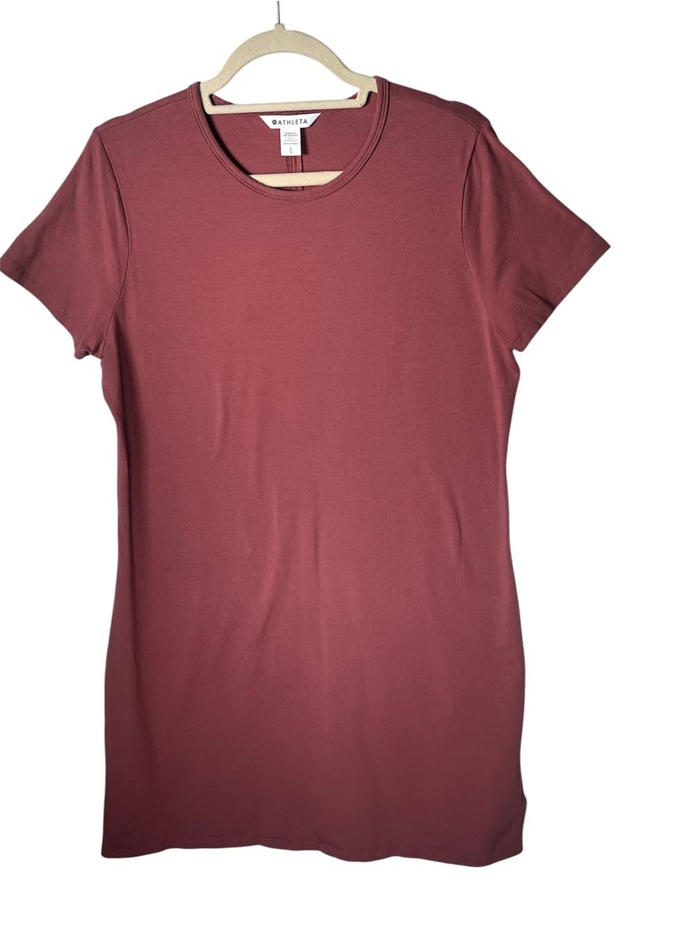 Athleta Essential Tee Shirt Dress Mauve Women's Large Short Sleeve EUC